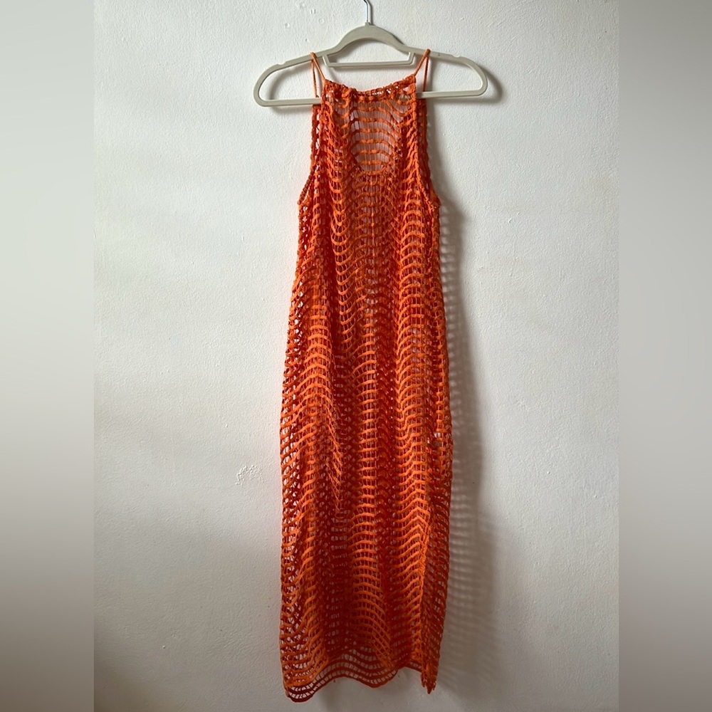 Orange crochet style beach cover up